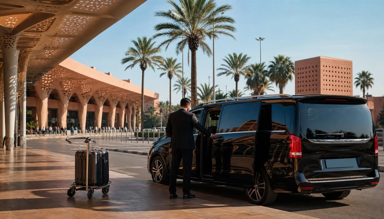 Luxury private airport transfer from Marrakech Menara Airport at sunset