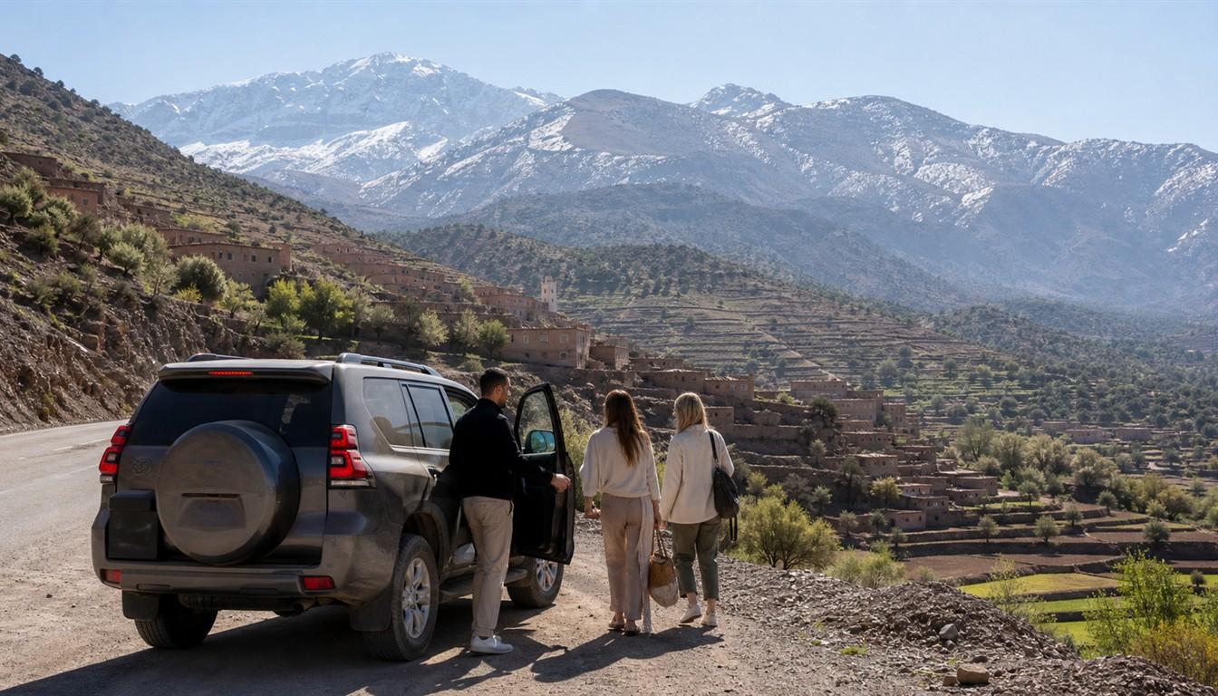Atlas Mountains landscape with a traditional Berber village in golden light